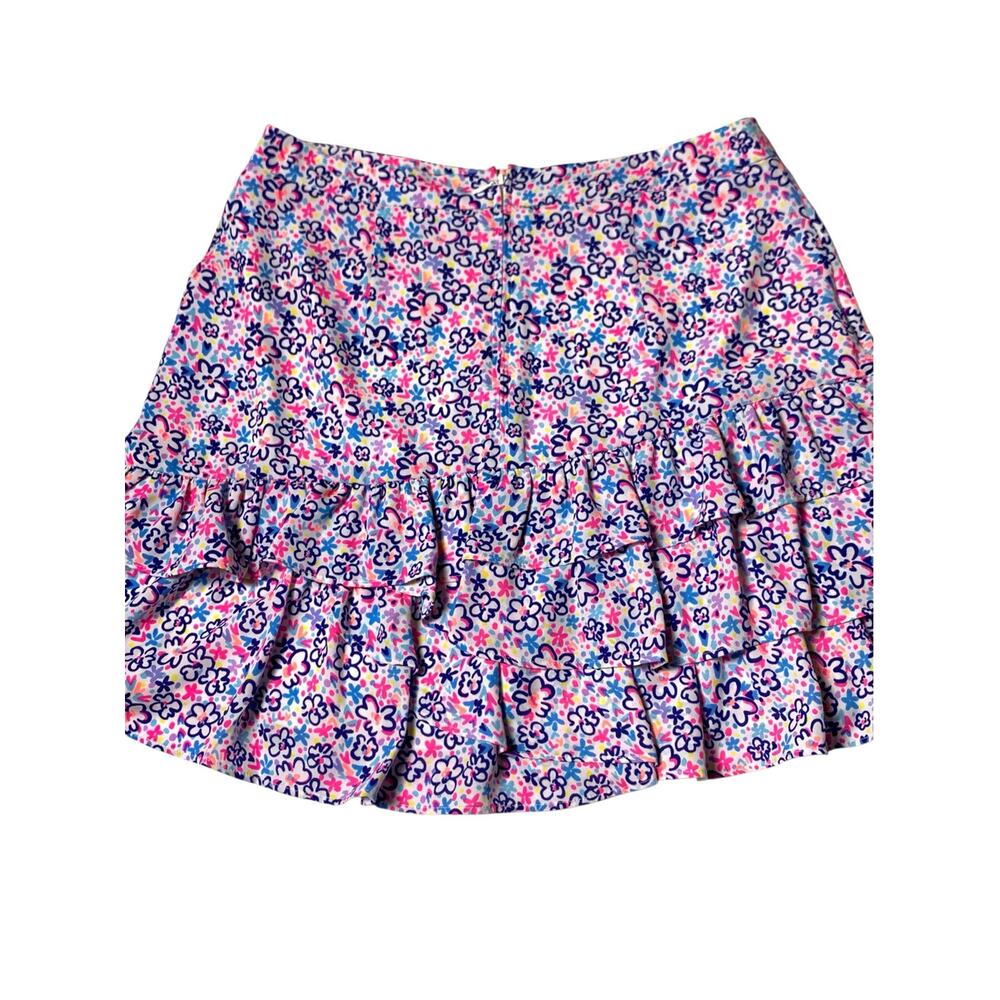 Lilly Pulitzer Womens 8 Floral Ruffle Mini Skirt Pink Blue Tiered Lined - Picture 4 of 16